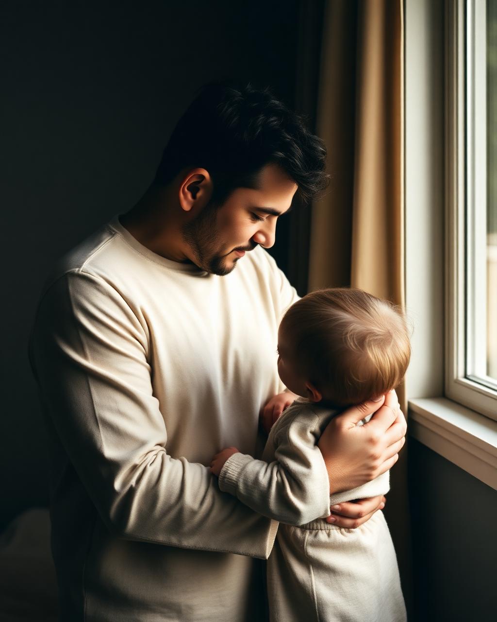 Intimate family portrait in soft window light