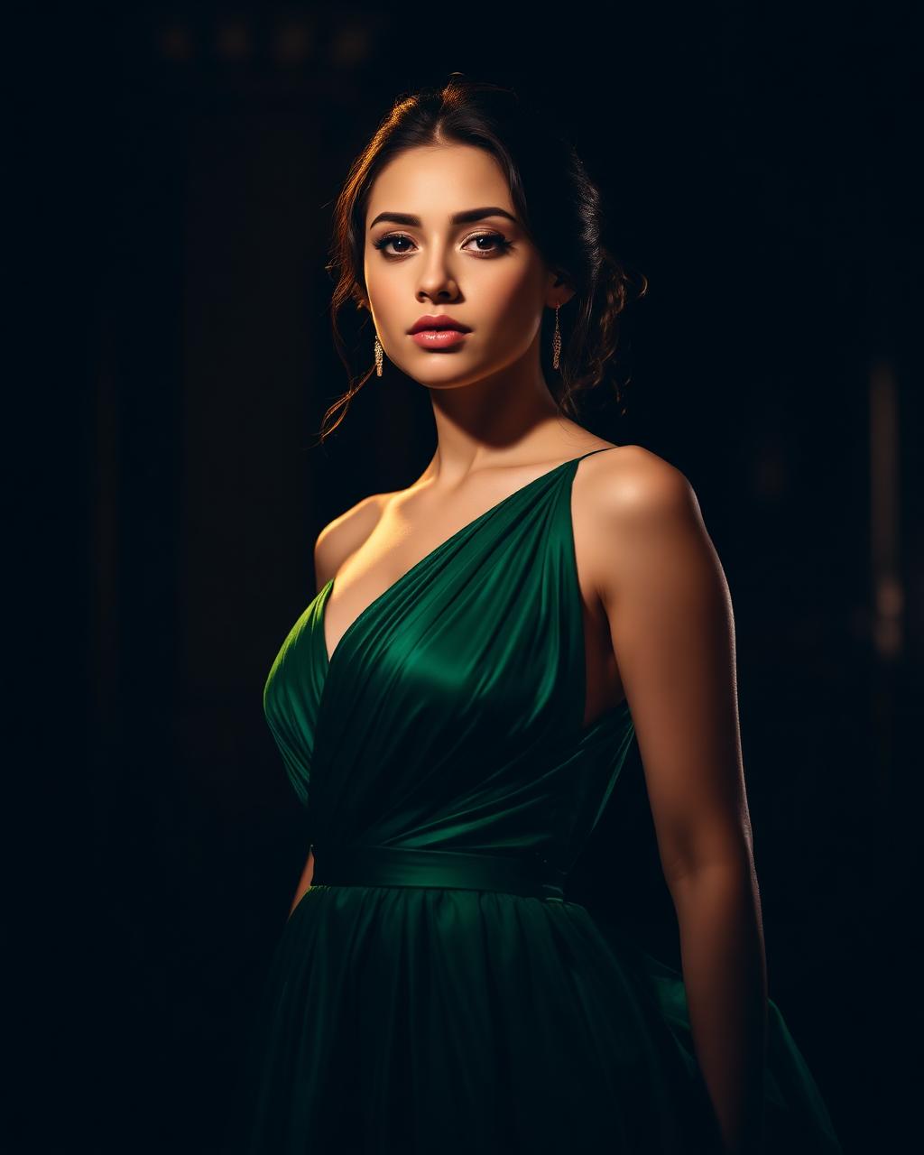 Elegant prom portrait in emerald gown